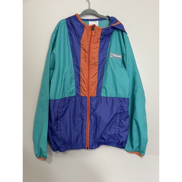 Columbia Jacket Boys Coat Size Medium 10/12 Retro Teal Purple Hood Windbreaker - Picture 1 of 12